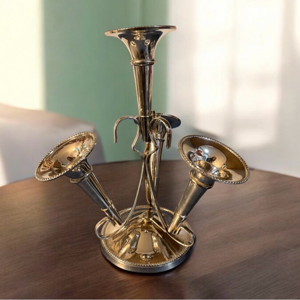 Vtg Silver Plated Epergne Centerpiece 4 Fluted Vase International Silver Co